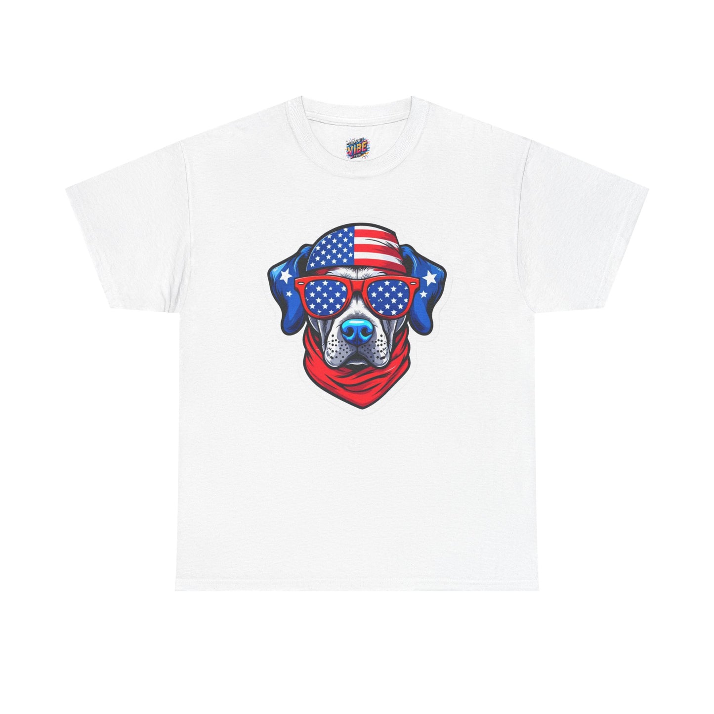 Patriotic American Pitbull T-Shirt, Unisex Heavy Cotton Tee with American Flag Design, Perfect for Fourth of July, Dog Lovers Gift, Casual Wear