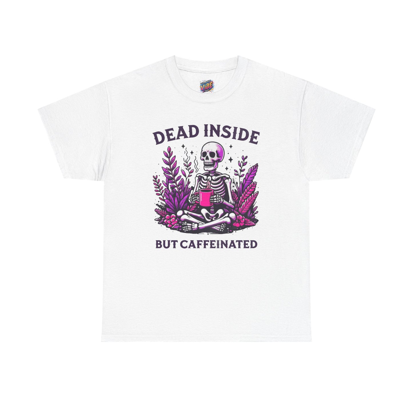 Caffeinated Skeleton Tee - Perfect for Coffee Lovers, Halloween, Gifts, Casual Wear, Fun Statement Shirt, Unisex Heavy Cotton T-Shirt