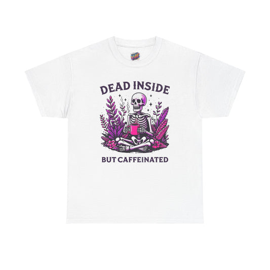 Caffeinated Skeleton Tee - Perfect for Coffee Lovers, Halloween, Gifts, Casual Wear, Fun Statement Shirt, Unisex Heavy Cotton T-Shirt