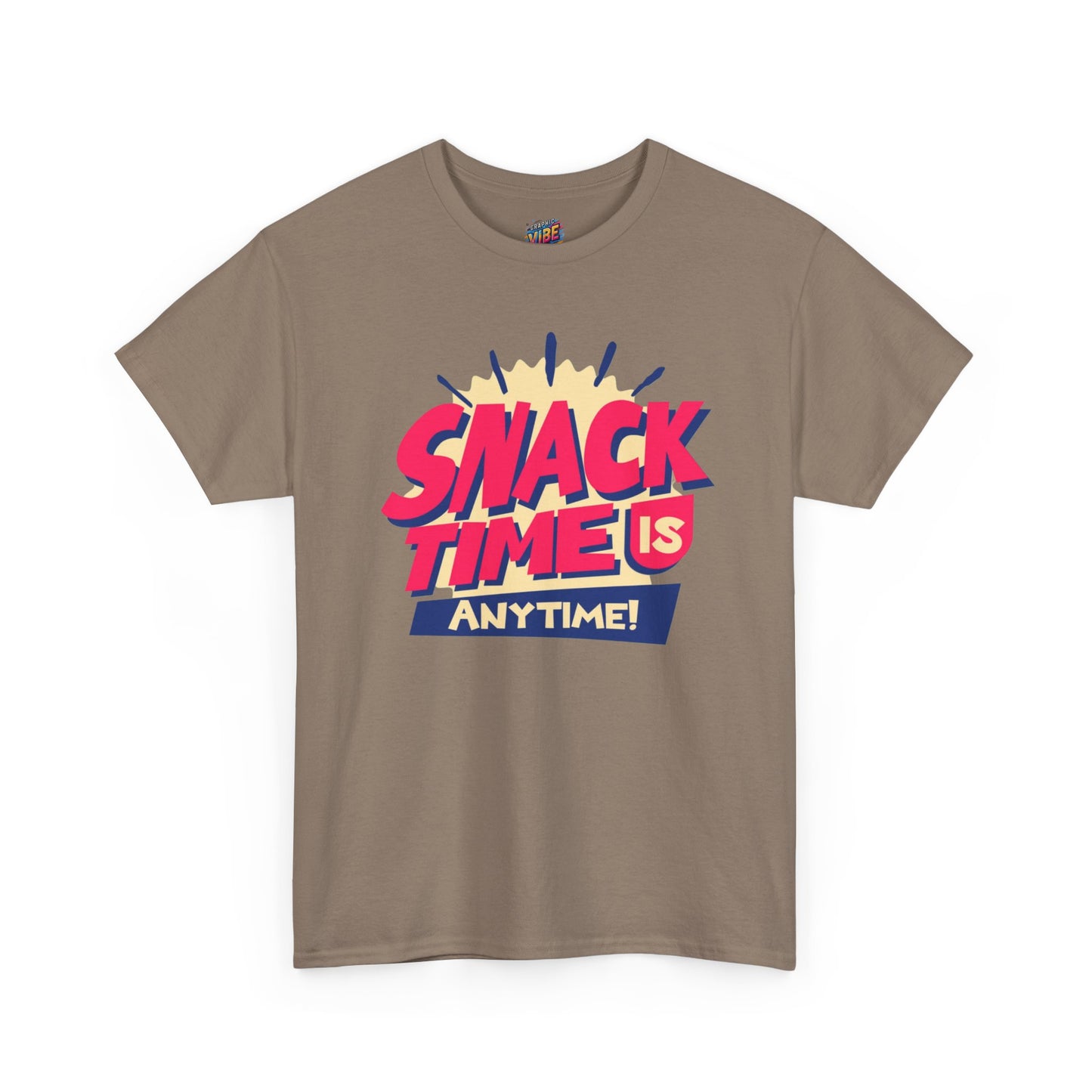 Snack Time Is Anytime! Unisex Heavy Cotton Tee, Fun Graphic Tee, Snack Lover Gift, Casual Summer Shirt, Quirky Food T-Shirt
