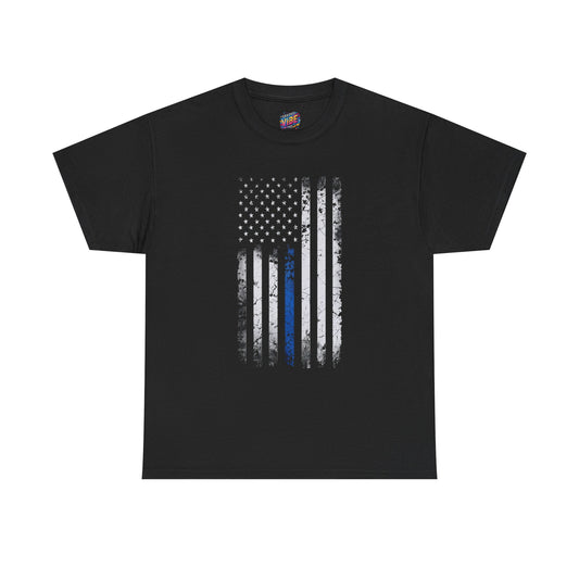 Patriotic Blue Line Support Tee - USA Flag with Blue Line, Ideal for Police Support, Memorial Days, Veteran's Day, Gifts for Law Enforcement, Unisex