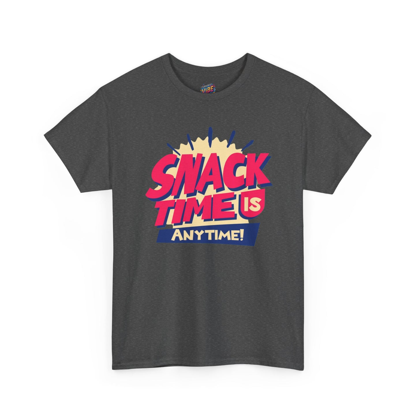 Snack Time Is Anytime! Unisex Heavy Cotton Tee, Fun Graphic Tee, Snack Lover Gift, Casual Summer Shirt, Quirky Food T-Shirt