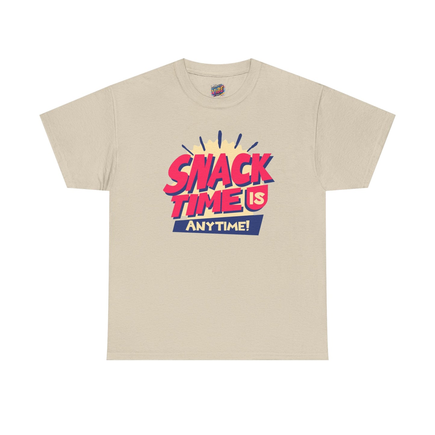 Snack Time Is Anytime! Unisex Heavy Cotton Tee, Fun Graphic Tee, Snack Lover Gift, Casual Summer Shirt, Quirky Food T-Shirt