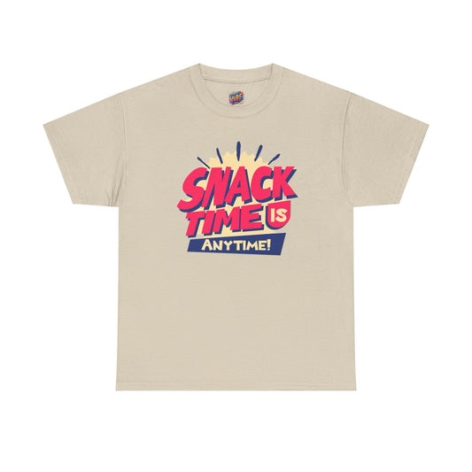 Snack Time Is Anytime! Unisex Heavy Cotton Tee, Fun Graphic Tee, Snack Lover Gift, Casual Summer Shirt, Quirky Food T-Shirt