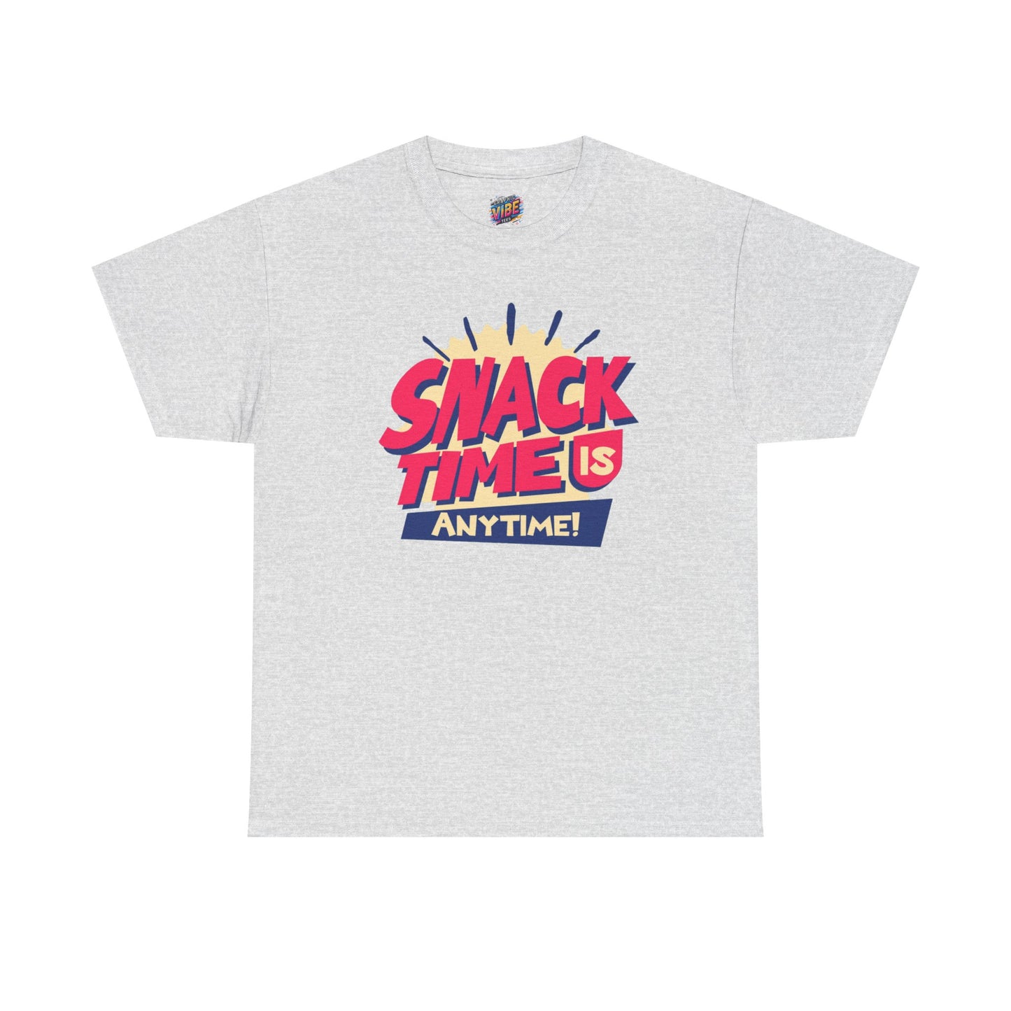 Snack Time Is Anytime! Unisex Heavy Cotton Tee, Fun Graphic Tee, Snack Lover Gift, Casual Summer Shirt, Quirky Food T-Shirt