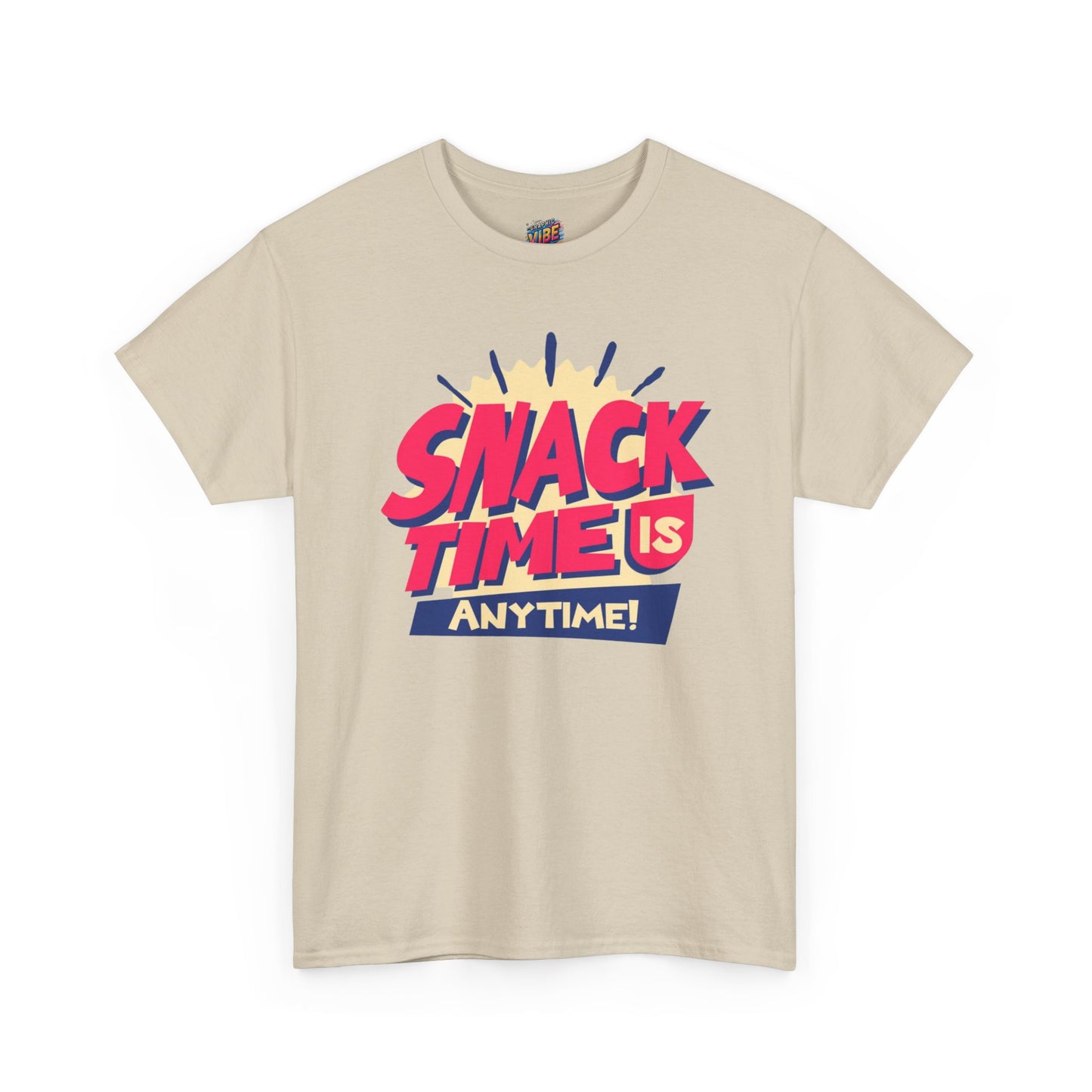 Snack Time Is Anytime! Unisex Heavy Cotton Tee, Fun Graphic Tee, Snack Lover Gift, Casual Summer Shirt, Quirky Food T-Shirt