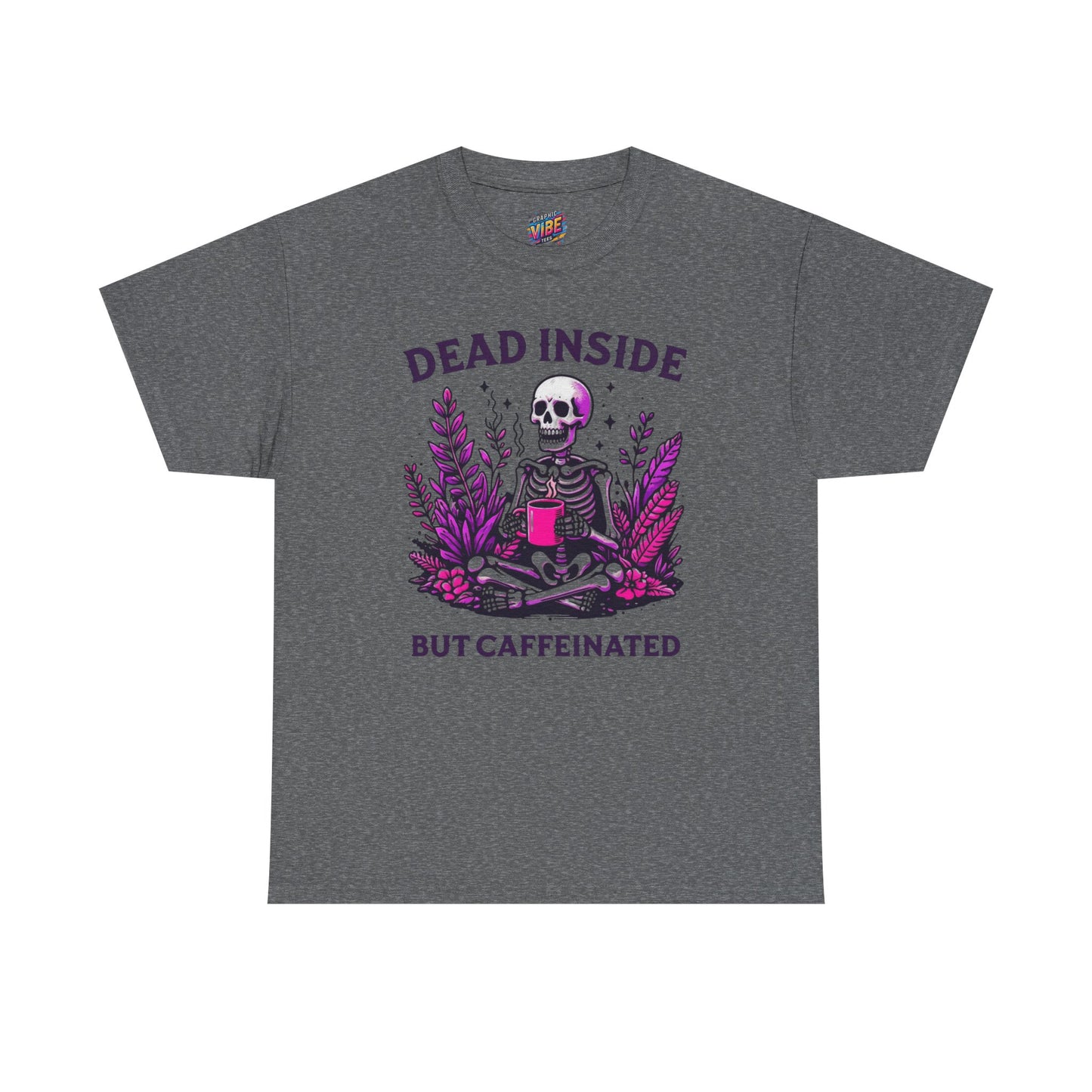 Caffeinated Skeleton Tee - Perfect for Coffee Lovers, Halloween, Gifts, Casual Wear, Fun Statement Shirt, Unisex Heavy Cotton T-Shirt