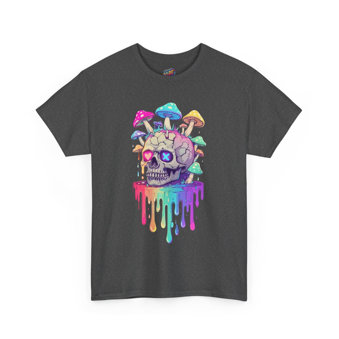 Psychedelic Skull Tee, Unisex Heavy Cotton Shirt, Casual Streetwear, Art Lover Gift, Festival Wear, Trendy Graphic Tee