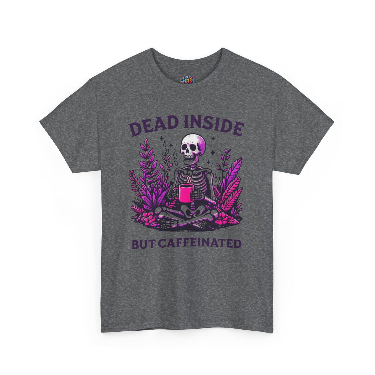 Caffeinated Skeleton Tee - Perfect for Coffee Lovers, Halloween, Gifts, Casual Wear, Fun Statement Shirt, Unisex Heavy Cotton T-Shirt