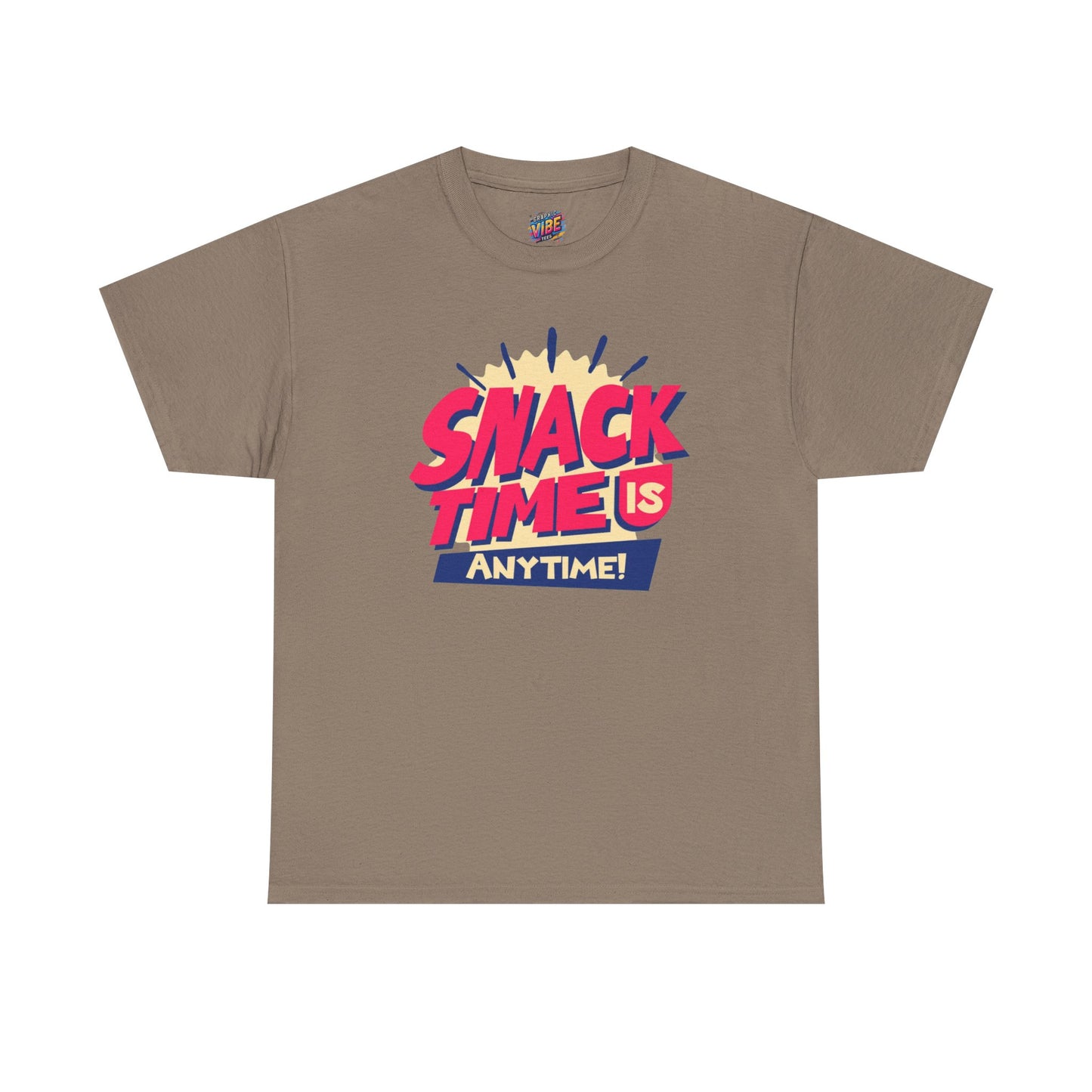 Snack Time Is Anytime! Unisex Heavy Cotton Tee, Fun Graphic Tee, Snack Lover Gift, Casual Summer Shirt, Quirky Food T-Shirt