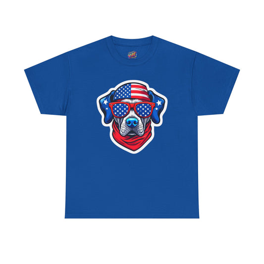 Patriotic American Pitbull T-Shirt, Unisex Heavy Cotton Tee with American Flag Design, Perfect for Fourth of July, Dog Lovers Gift, Casual Wear