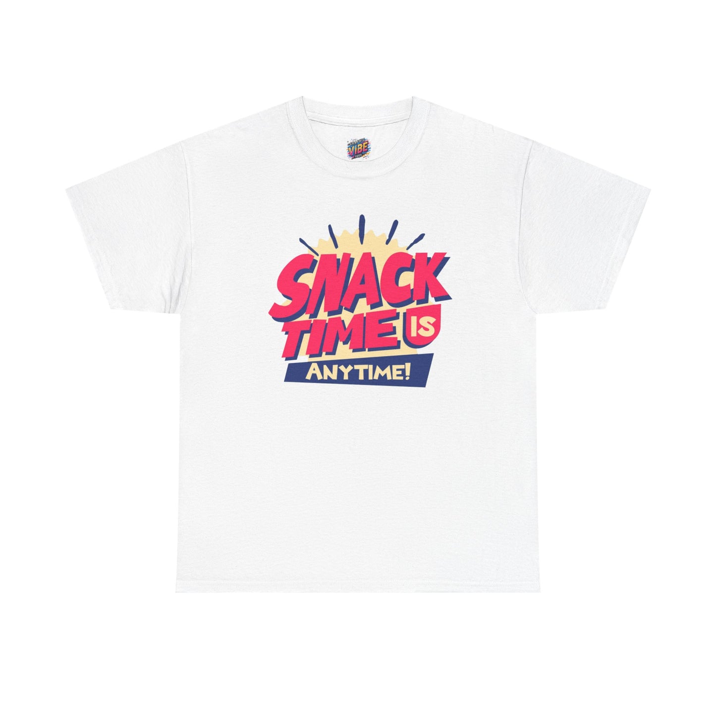 Snack Time Is Anytime! Unisex Heavy Cotton Tee, Fun Graphic Tee, Snack Lover Gift, Casual Summer Shirt, Quirky Food T-Shirt