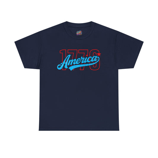 1776 America Unisex Heavy Cotton Tee, Vintage Style Shirt, Independence Day Apparel, Gifts for Patriots, Casual Wear